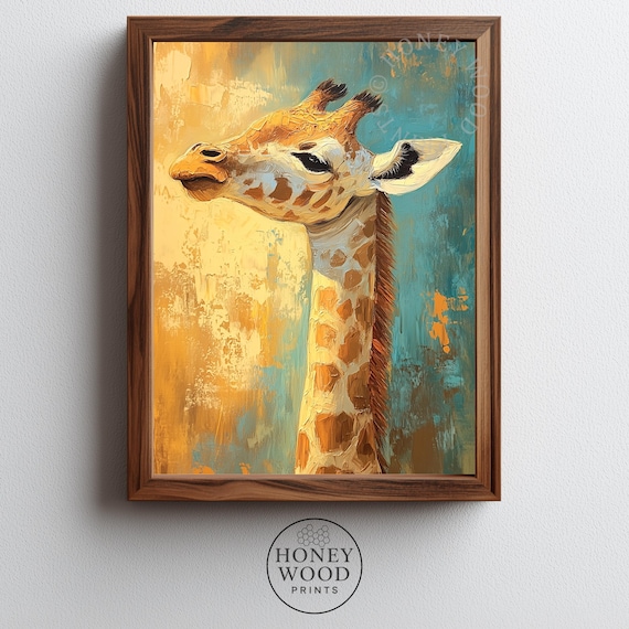 Baby Giraffe Portrait Warm Toned Nursery Animal Painting Print