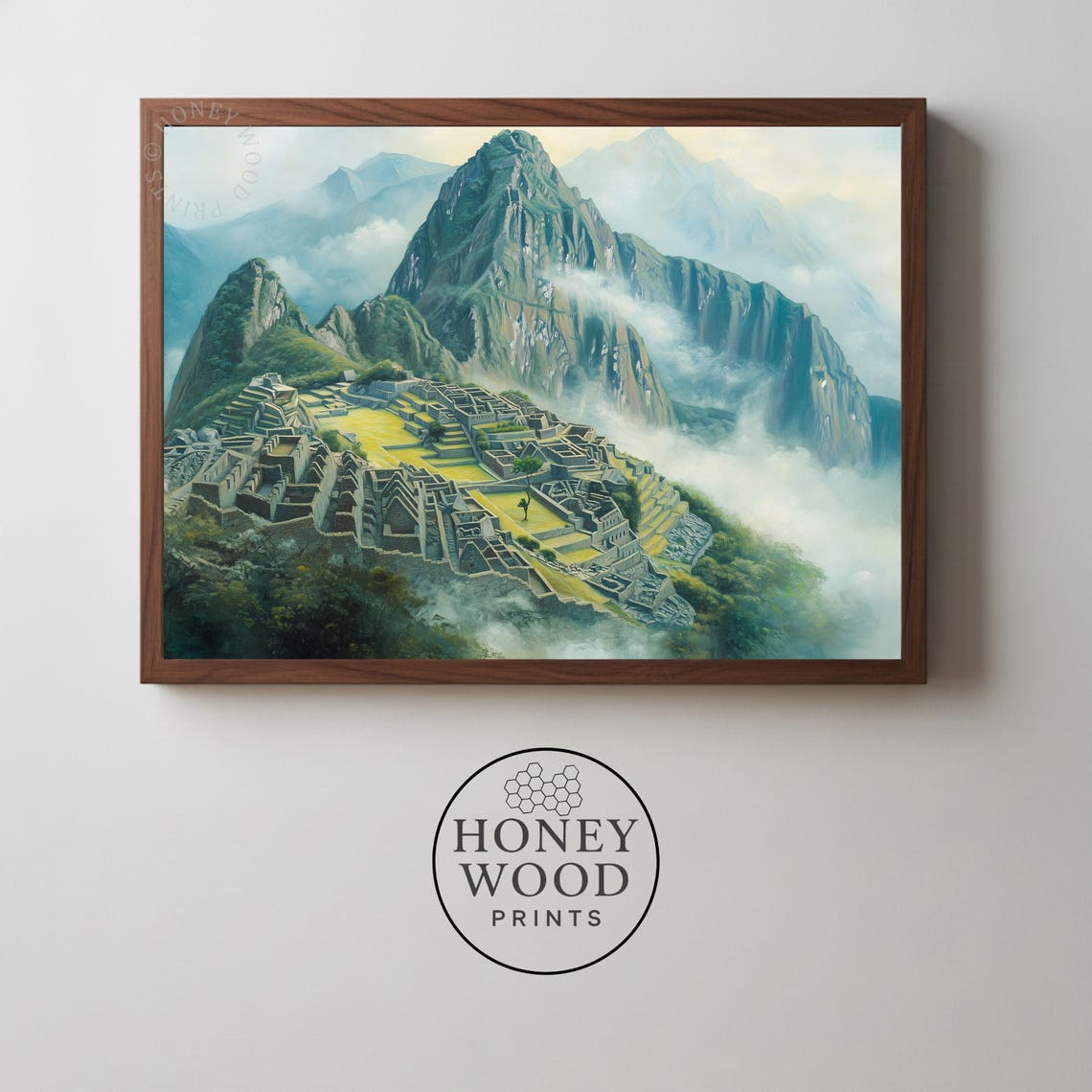 Machu Picchu Misty Andes Painting Inca Ruins Peru Travel Wall Art