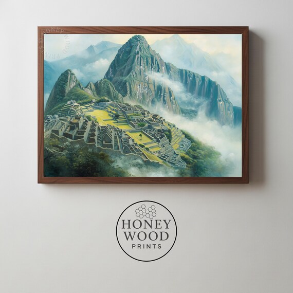 Machu Picchu Misty Andes Painting Inca Ruins Peru Travel Wall Art