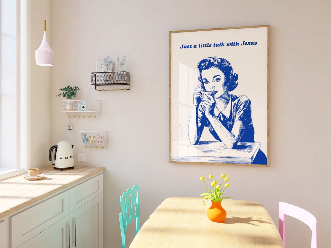 Just a Little Talk With Jesus Retro Blue Humor Scripture Poster - Image 3