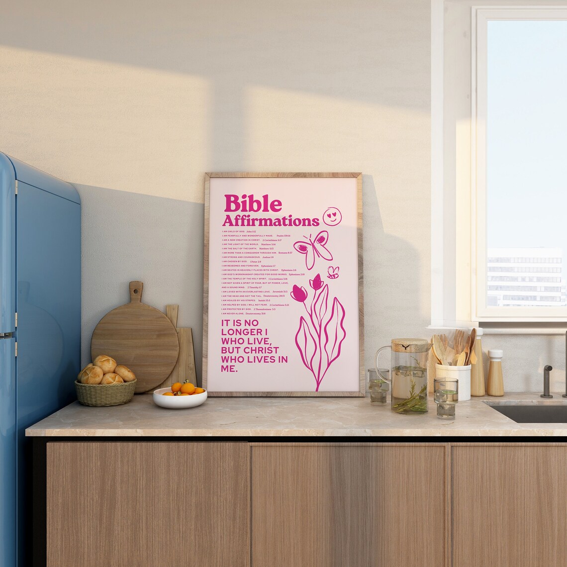 Bible Affirmations Pink Scripture List Butterfly Doodle Girly Faith Poster - Image 3