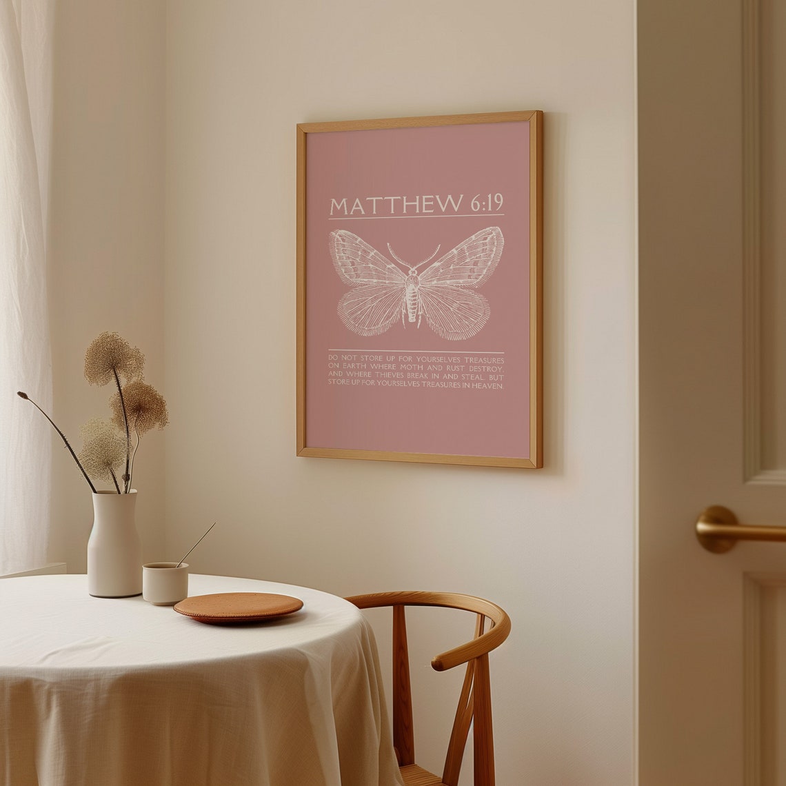 Matthew 619 Moth Engraving Mauve Scripture Poster With Verse Text - Image 4
