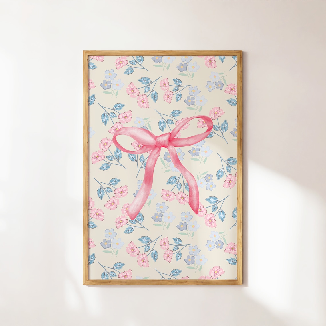 Coquette Pink Bow Flower Art Print, Preppy Decor