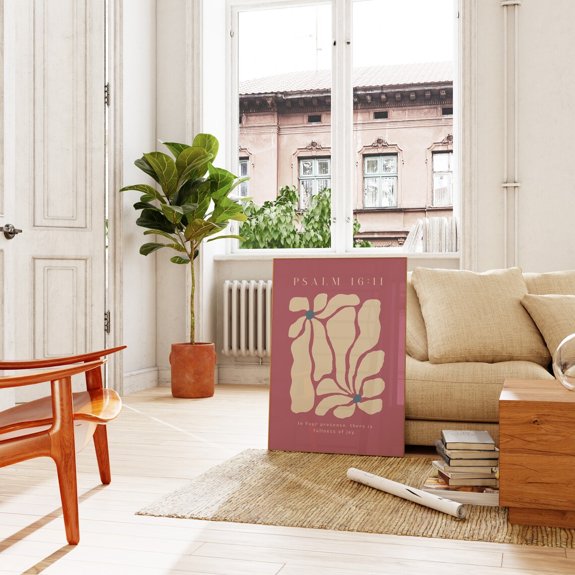 Psalm 16 11 Fullness of Joy Rose Abstract Floral Retro Christian Wall Poster - Image 2