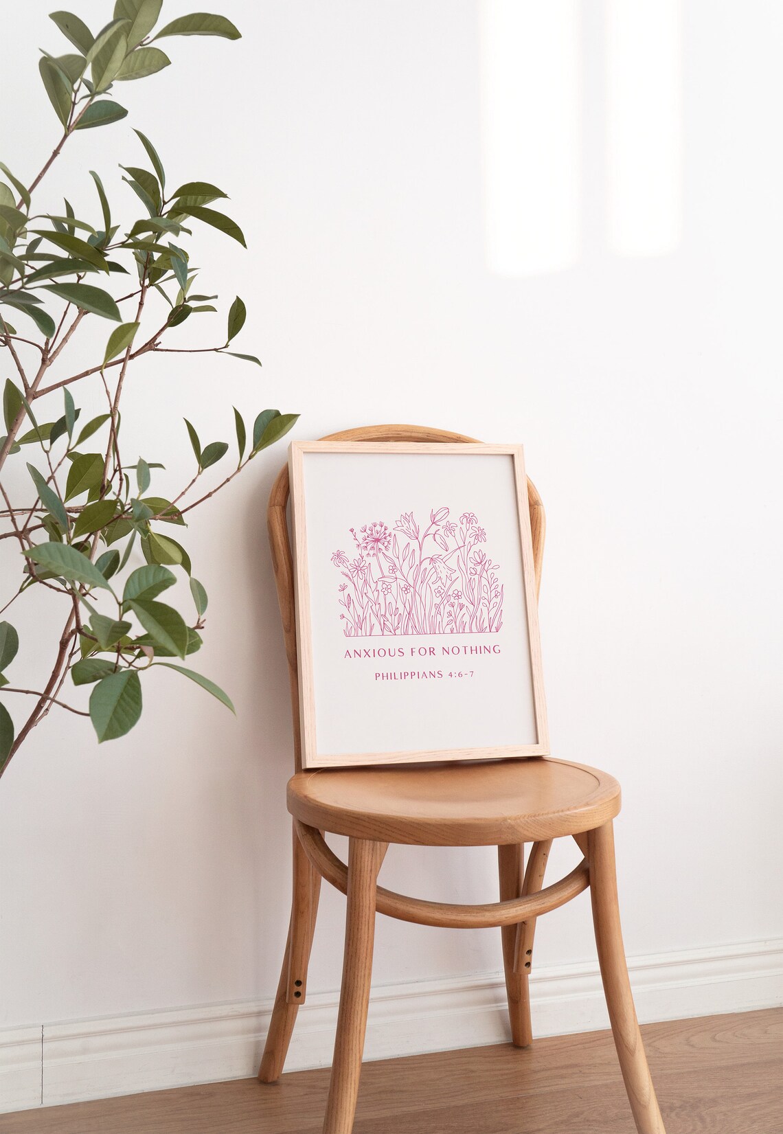 Anxious for Nothing Philippians 4 6 7 Pink Wildflower Line Art Christian Poster - Image 4