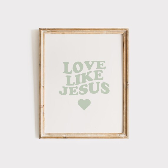 Love Like Jesus Sage Green Retro Wavy Typography Heart Verse Poster