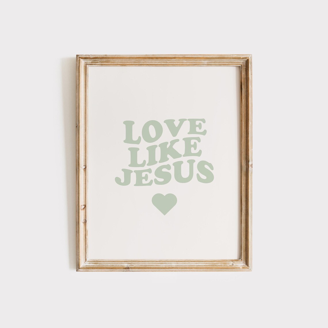 Love Like Jesus Sage Green Retro Wavy Typography Heart Verse Poster