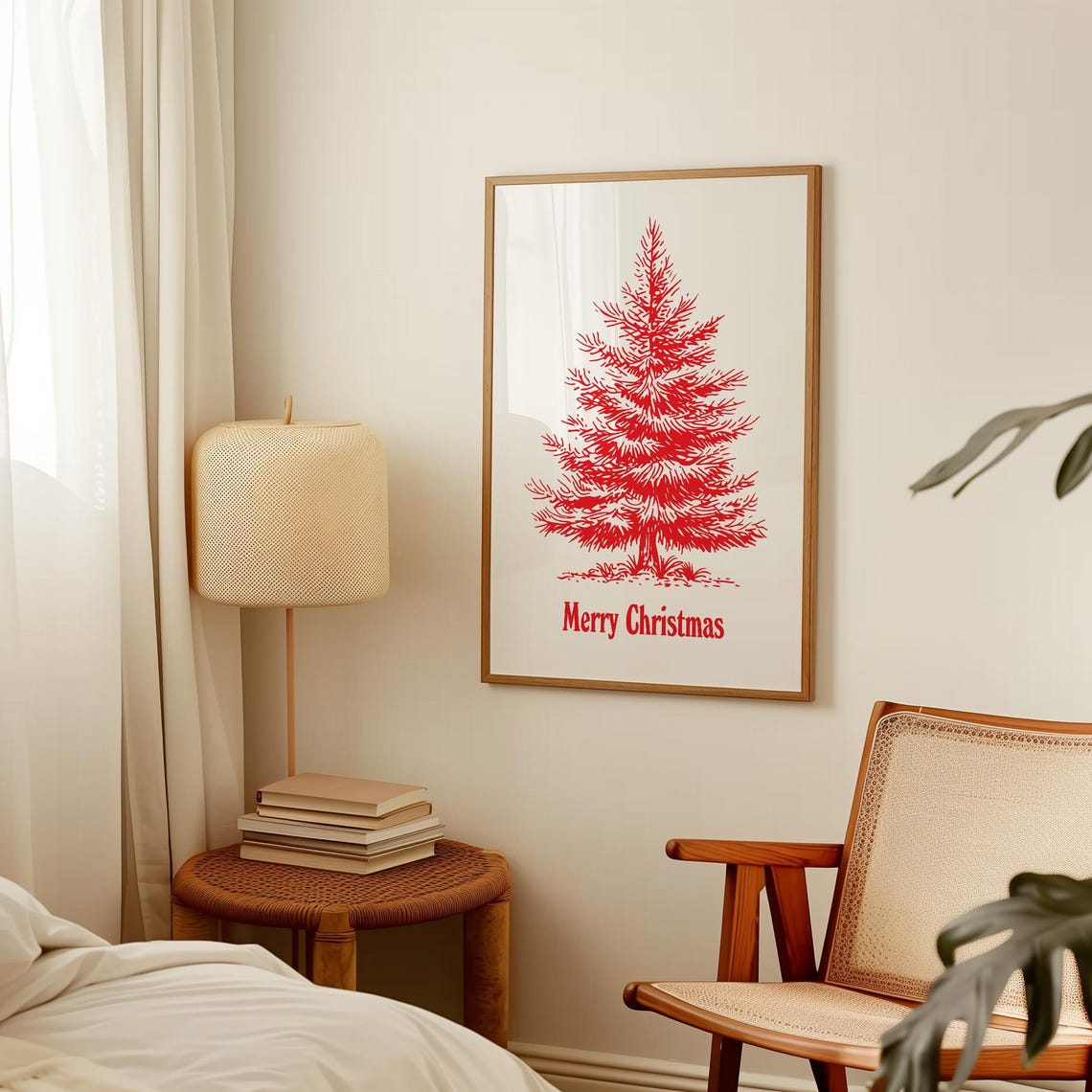 Merry Christmas Red Pine Tree Sketch Minimalist Holiday Poster - Image 2