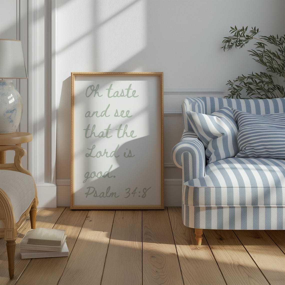Oh Taste And See That The Lord Is Good Psalm 34:8 Sage Script Poster - Image 3
