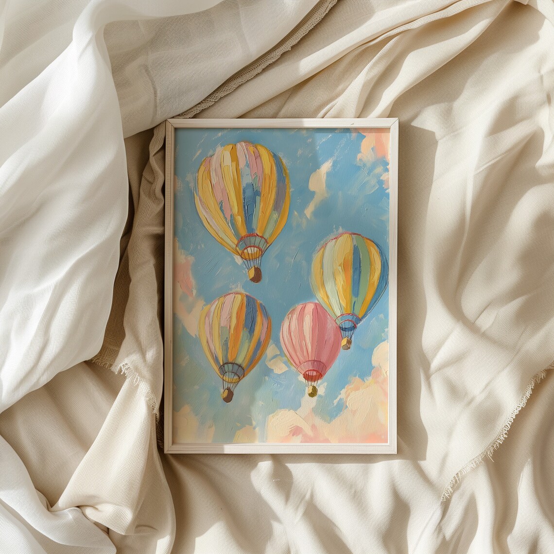 Pastel Hot Air Balloons Whimsical Dreamy Sky Painting Poster - Image 4