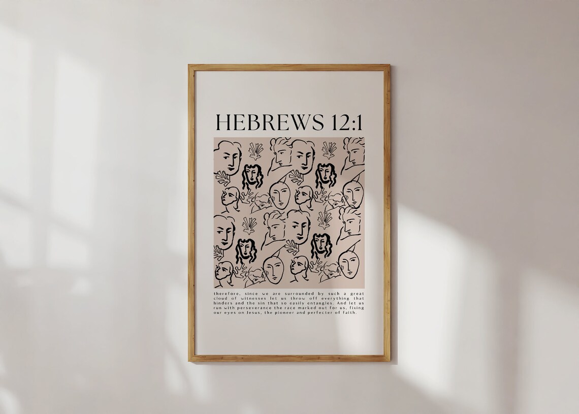 Hebrews 12 Cloud of Witnesses Faces Line Art Christian Scripture Poster - Image 2