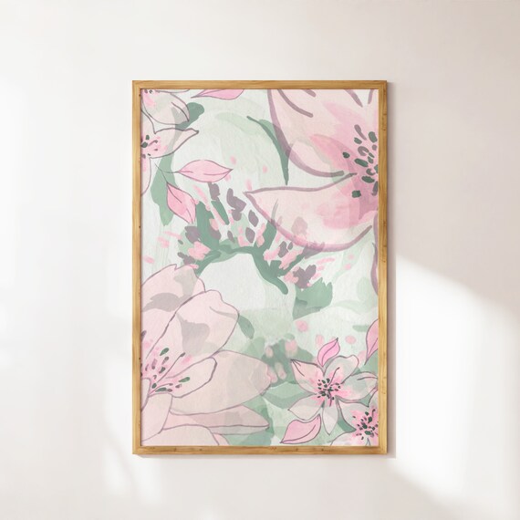Pink Floral Watercolor Botanical Art Pastel Flower Garden Poster