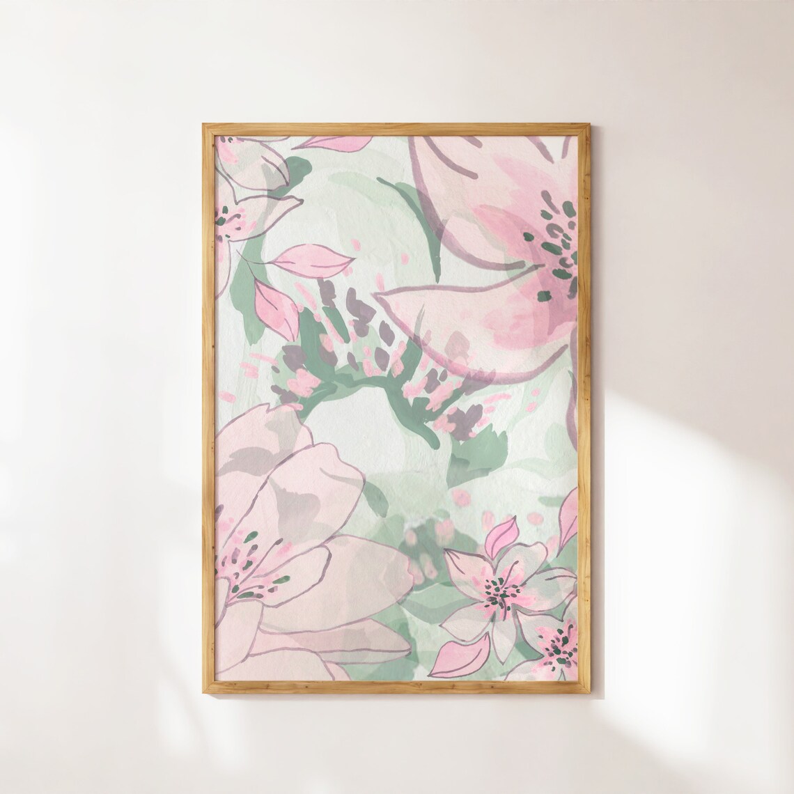 Pink Floral Watercolor Botanical Art Pastel Flower Garden Poster