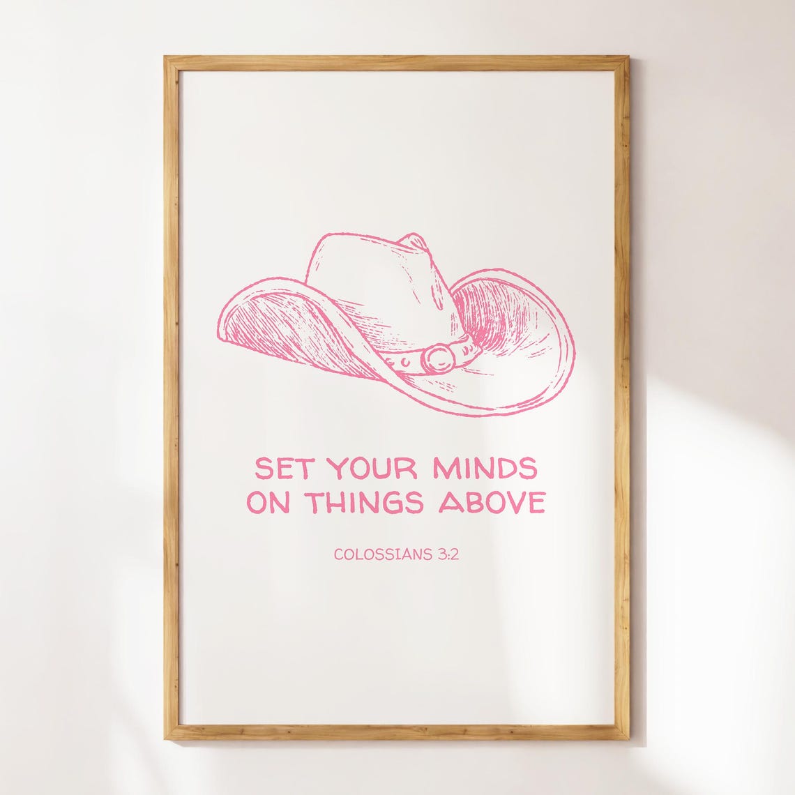 Colossians 3:2 Cowboy Hat Pink Line Art Christian Verse Wall Poster