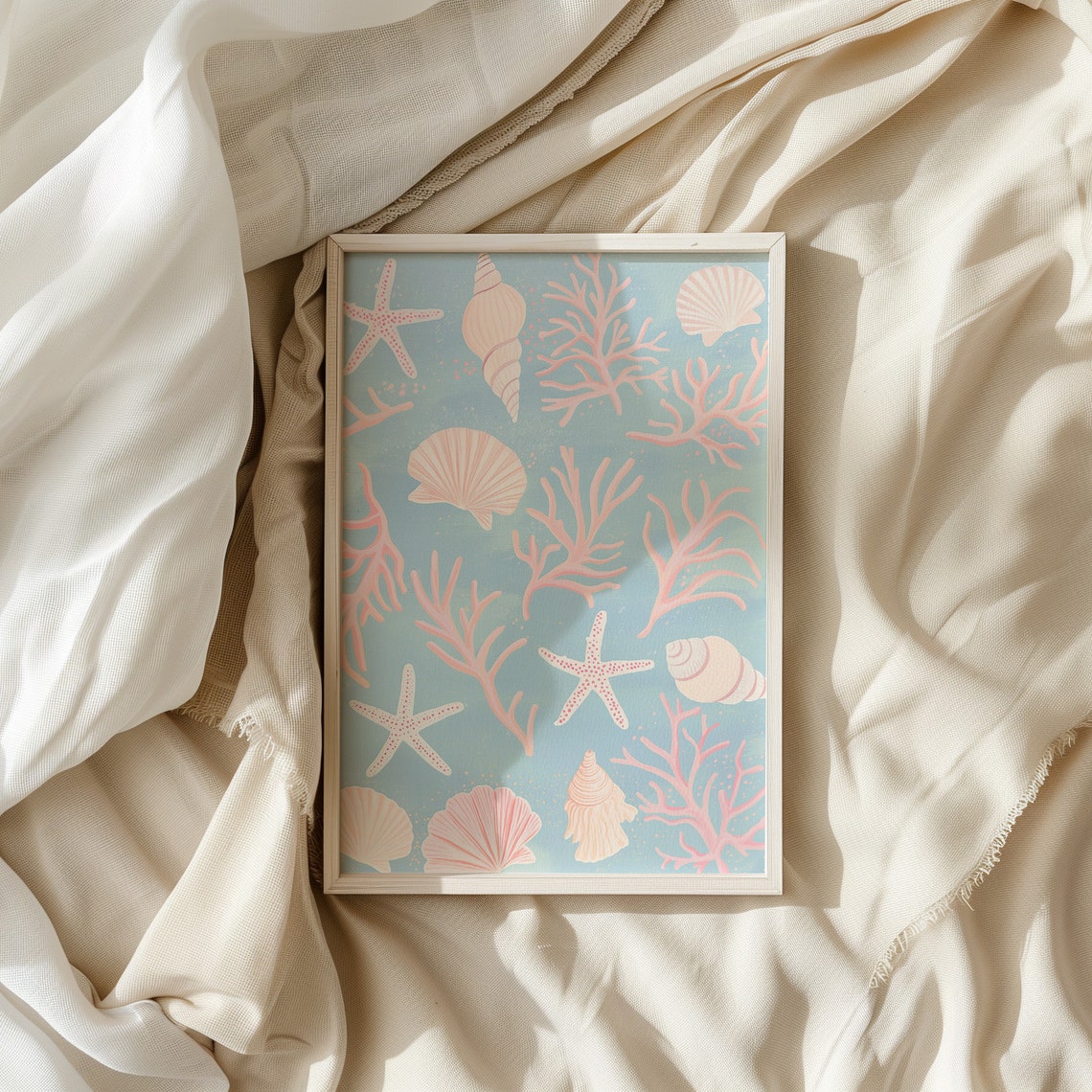Pastel Seashell Coral Starfish Coastal Pattern Beach Decor Poster - Image 4