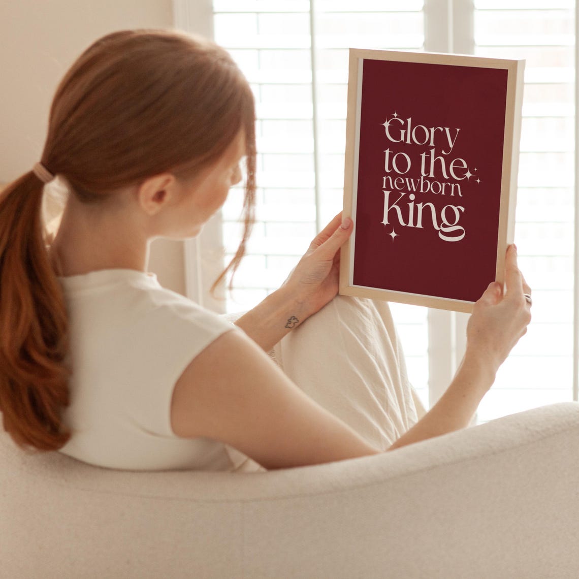 Glory to the Newborn King Maroon Christmas Carol Quote Poster - Image 2