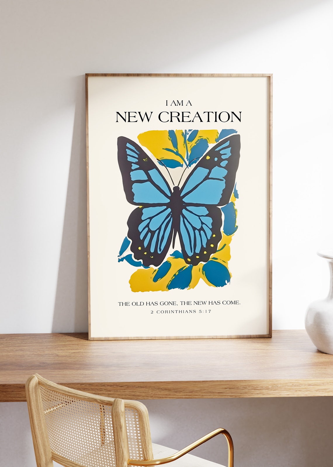 I Am a New Creation Blue Butterfly 2 Corinthians Verse Poster - Image 4