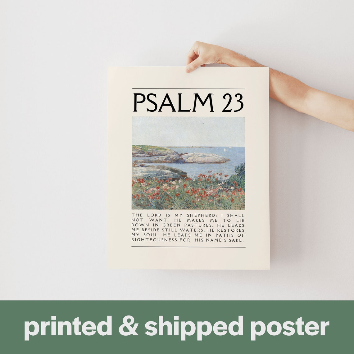 Psalm 23 The Lord Is My Shepherd Vintage Coastal Floral Bible Poster