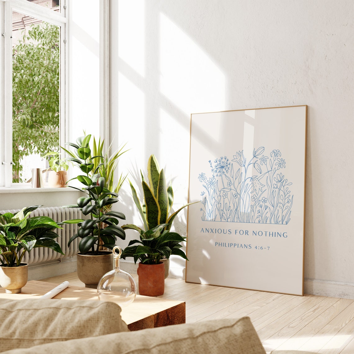 Anxious for Nothing Philippians 4 6 Wildflower Line Art Poster - Image 2