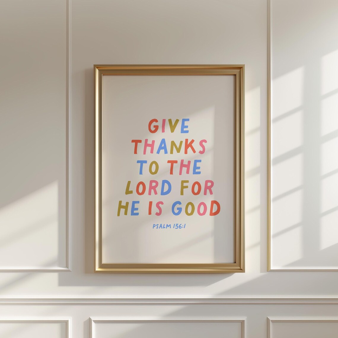 Psalm 136:1 Give Thanks Colorful Playful Lettered Kids Room Poster