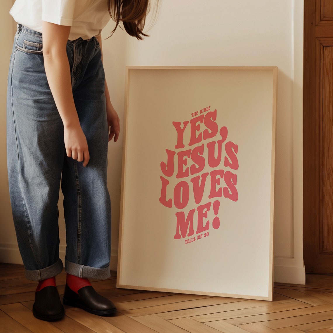 Yes Jesus Loves Me Pink Bold Retro Typography Christian Poster - Image 4