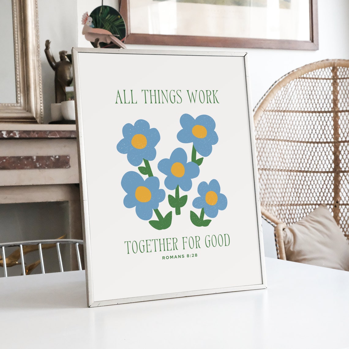 All Things Work Together For Good Romans 8:28 Daisy Flower Poster - Image 2