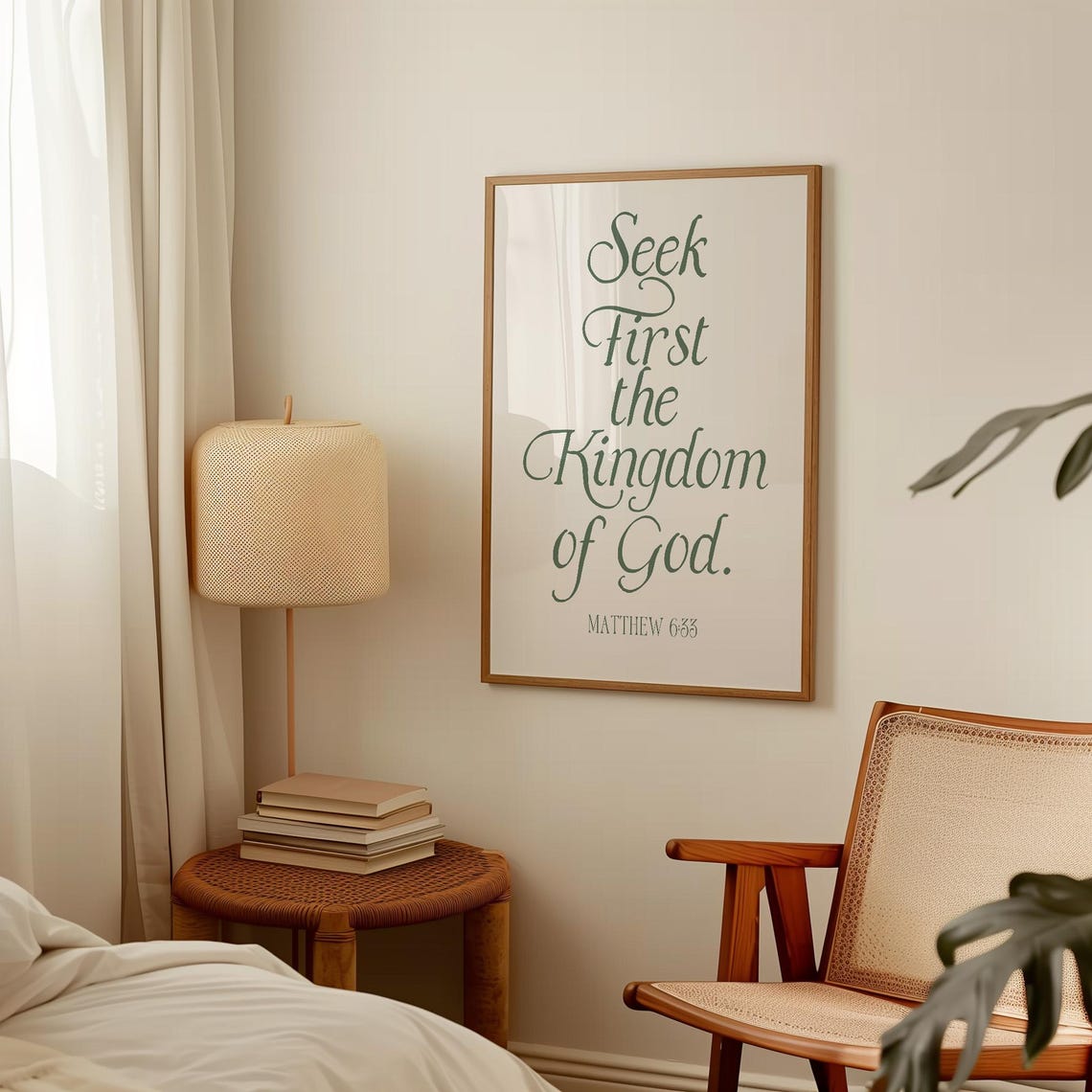 Matthew 6:33 Seek First the Kingdom of God Green Script Bible Poster - Image 4
