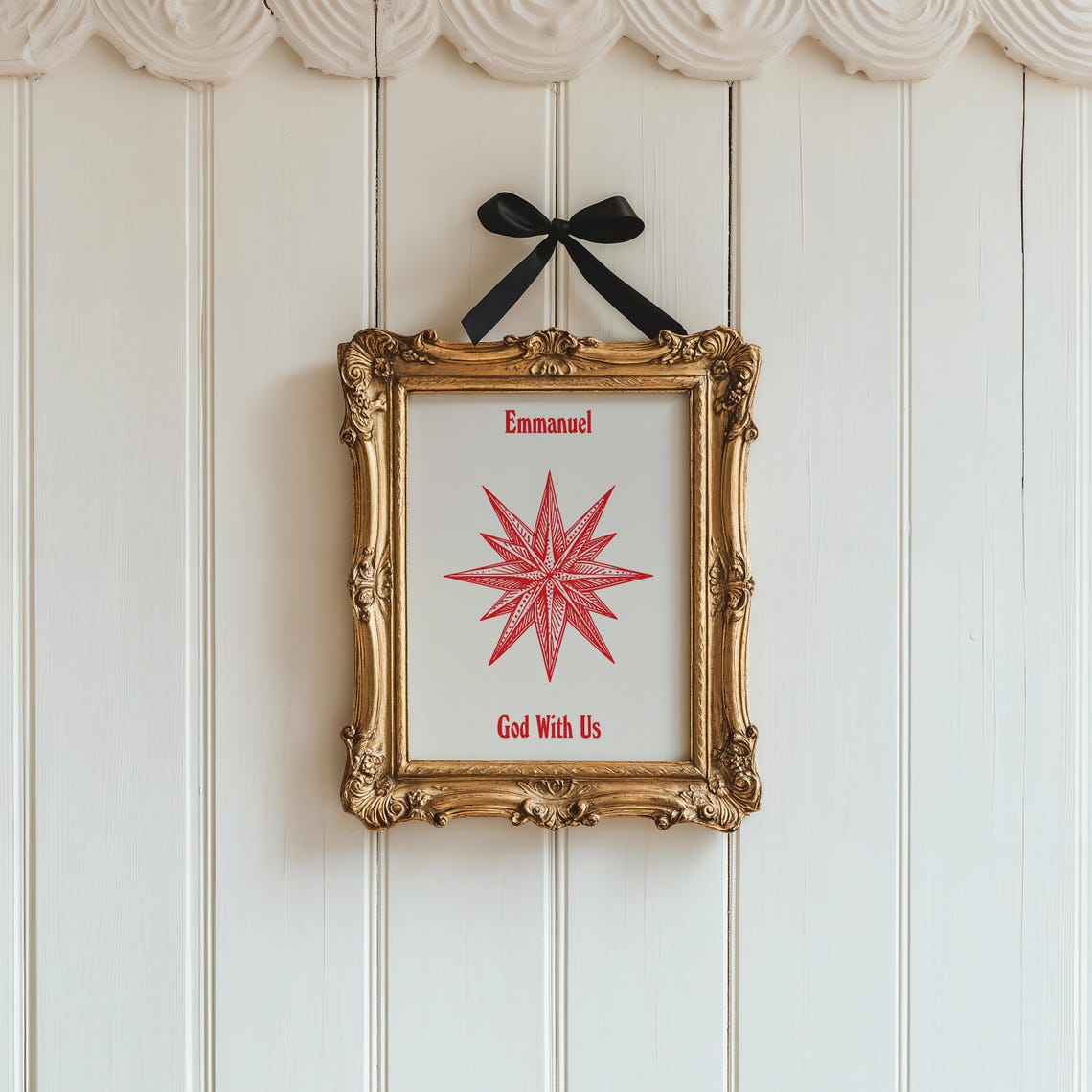Emmanuel God With Us Christmas Star Red Line Art Holiday Poster - Image 2