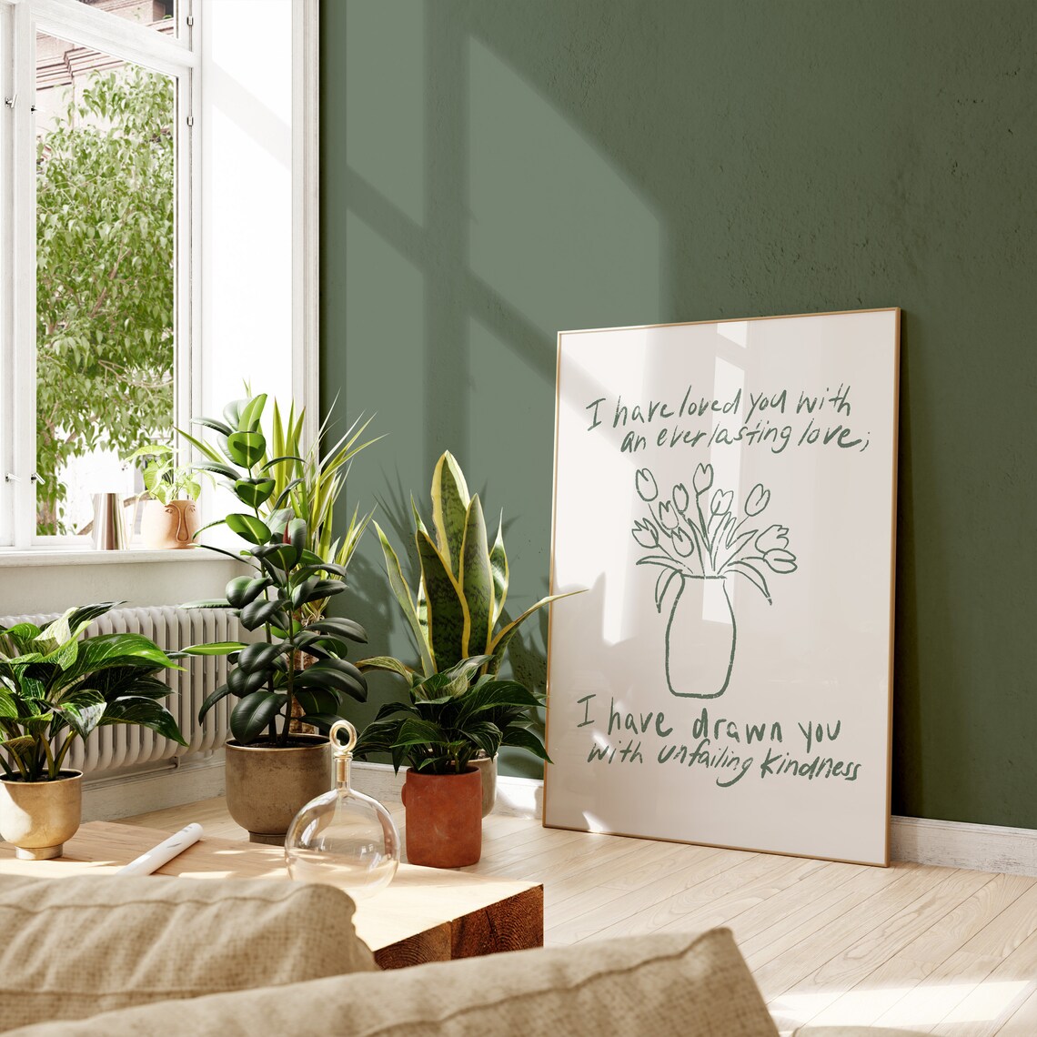 I Have Loved You Everlasting Love Sage Green Christian Floral Poster - Image 4