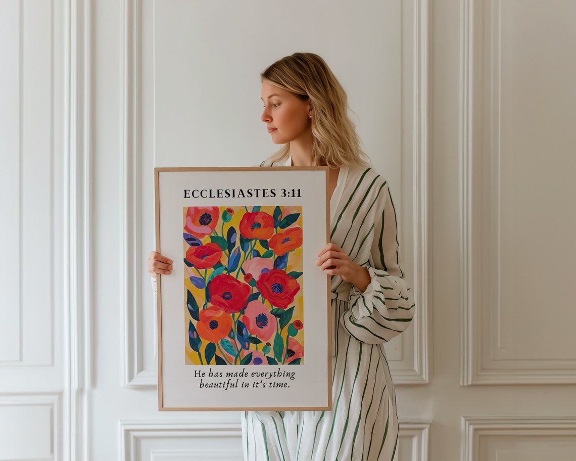 Ecclesiastes 3 11 Beautiful In Its Time Red Poppy Floral Bible Poster - Image 2