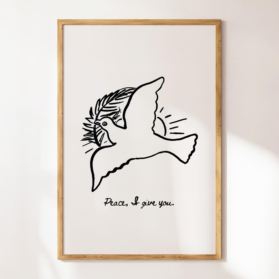 Peace I Give You Dove Cream Black Ink Line Art Scripture Poster - Image 3