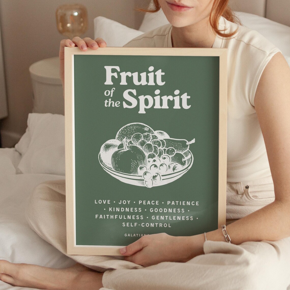 Fruit Of The Spirit Galatians 5 22 Fruit Bowl Green Vintage Bible Poster - Image 4