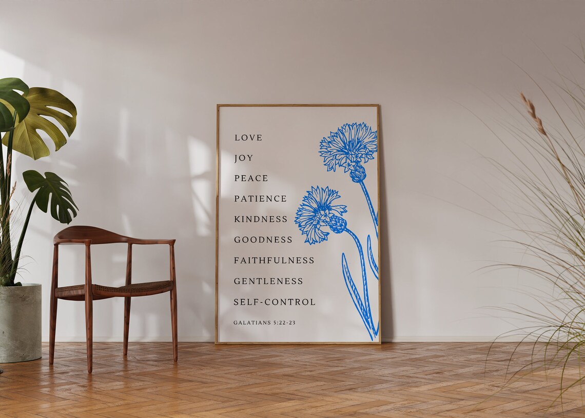 Fruit of the Spirit Galatians 5 Blue Floral Christian Scripture Poster - Image 3