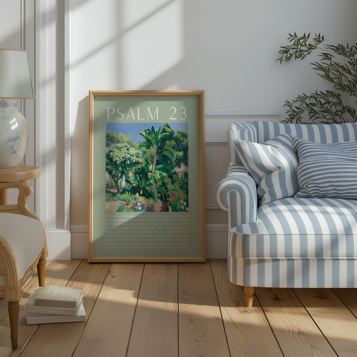 Psalm 23 Tropical Garden Painting Sage Scripture Verse Poster - Image 3