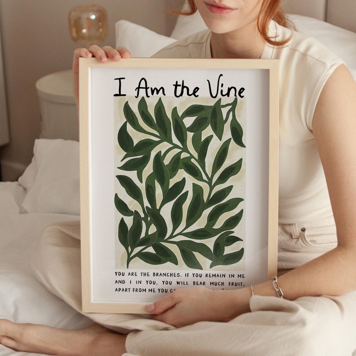 I Am The Vine Green Leafy Branches John 15 5 Botanical Bible Verse Poster - Image 3