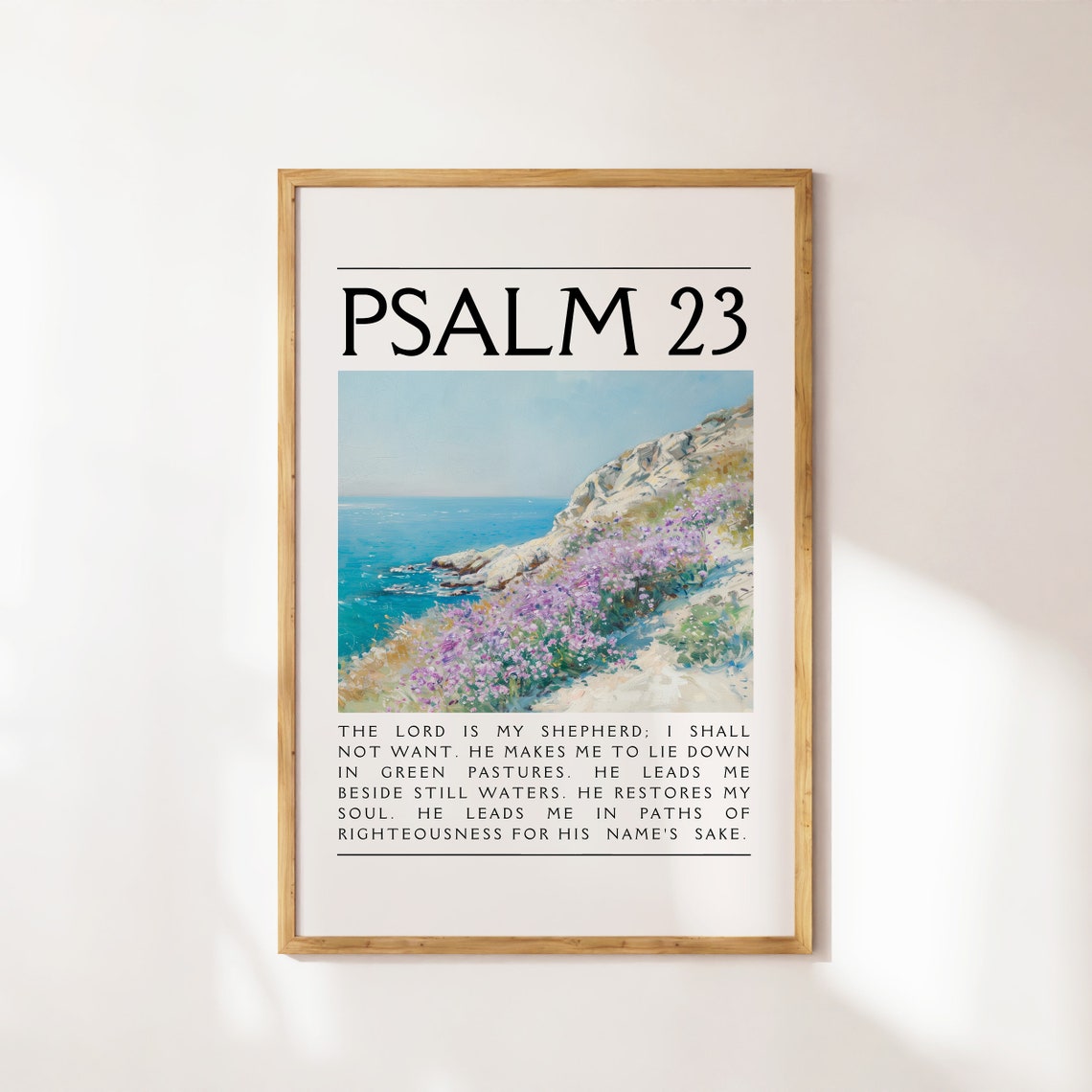 Psalm 23 Coastal Cliff Wildflowers Ocean Scripture Seascape Poster