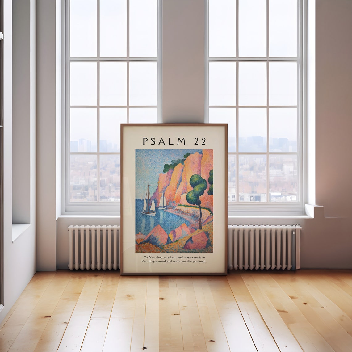 Psalm 22 Pointillist Coast Sailboat Coastal Scripture Verse Poster - Image 3