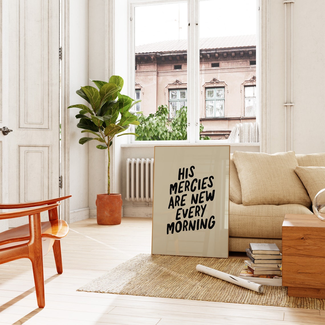 His Mercies Are New Every Morning Christian Wall Art Minimalist Typography Neutral Beige Artwork Bible Verse Housewarming Gift - Image 4