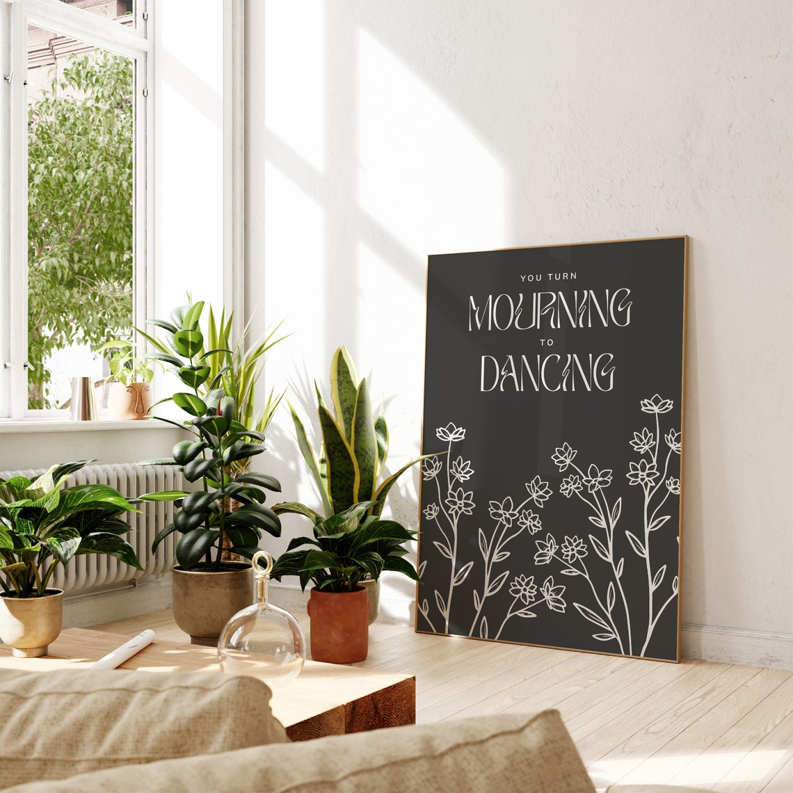 You Turn Mourning To Dancing Floral Black Art Deco Verse Poster - Image 3