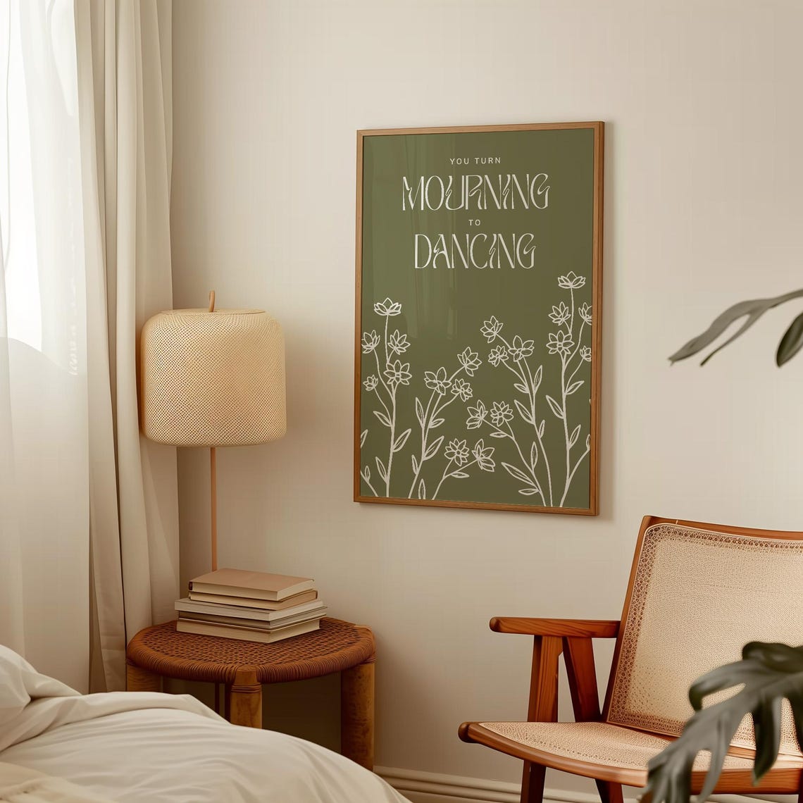 You Turn Mourning To Dancing Olive Green Wildflower Scripture Poster - Image 3