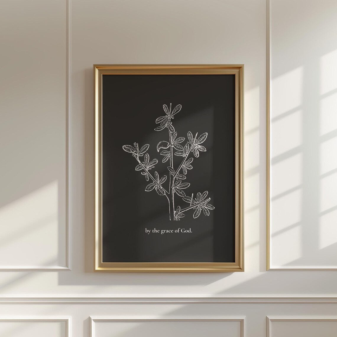 By The Grace Of God Botanical Black Minimalist Line Art Poster - Image 4
