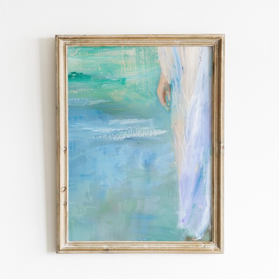 Jesus Walking On Water Abstract Blue Impressionist Christian Art Poster