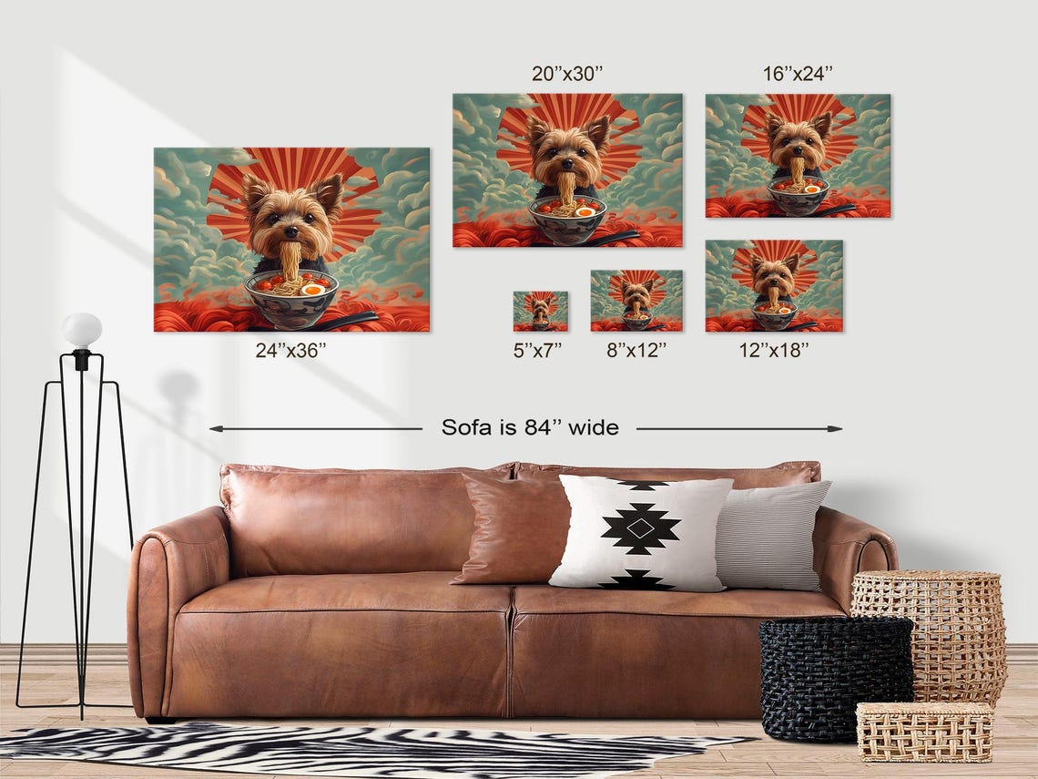 Tiny Yorkie Slurping Ramen Bowl in Japanese Sun Style Poster - Image 3