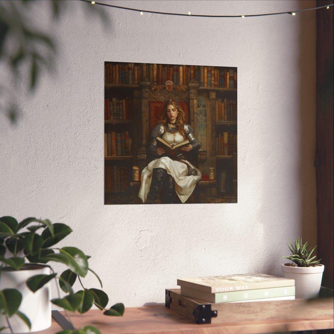 Armored Knight Reading In An Old Library Medieval Fantasy Wall Art - Image 2