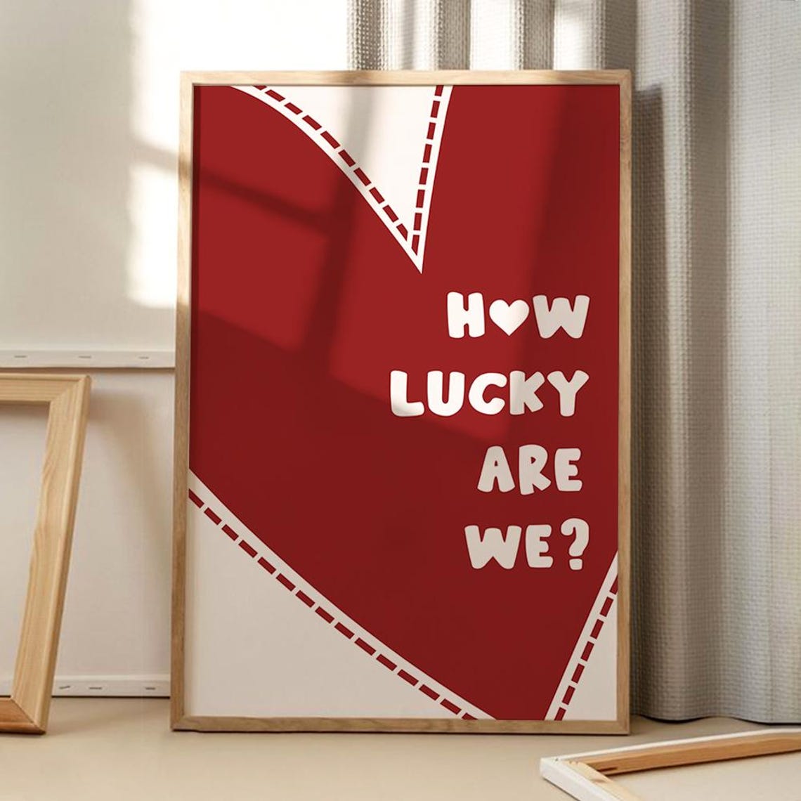 How Lucky Are We Red Heart Retro Stitch Word Art Decor Poster