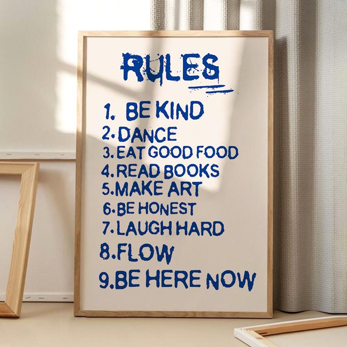 Daily Life Rules List Be Kind In Blue Retro Typography Poster