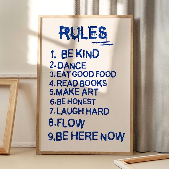 Daily Life Rules List Be Kind In Blue Retro Typography Poster