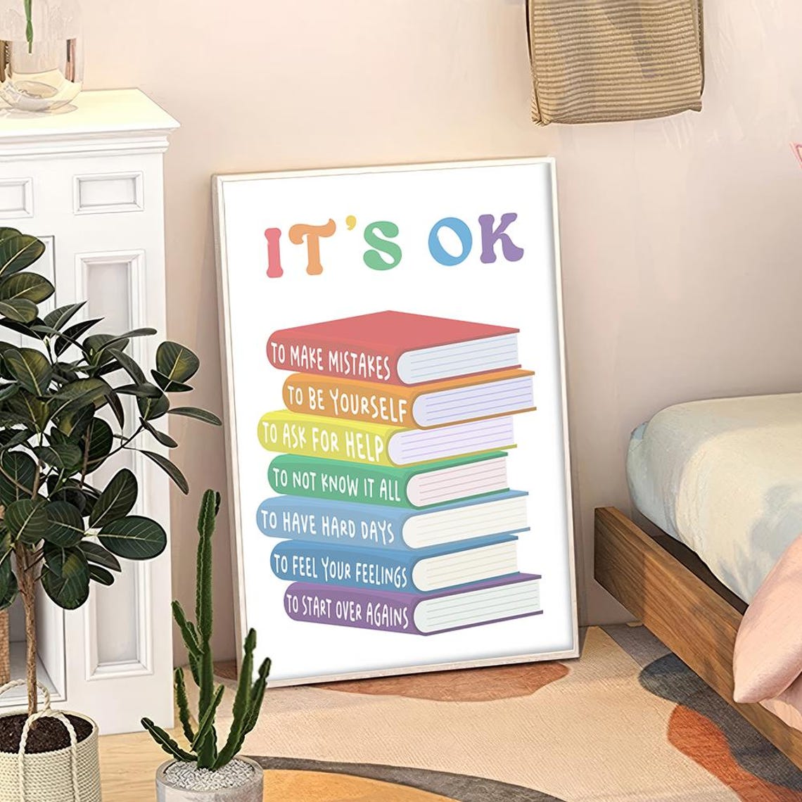 Its OK To Make Mistakes Colorful Books Affirmations Kids Room Poster