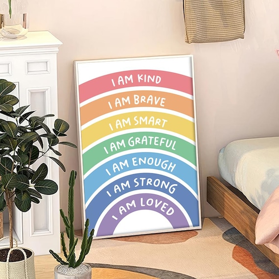 Rainbow Kids Affirmations I Am Kind Brave Strong Loved Wall Poster