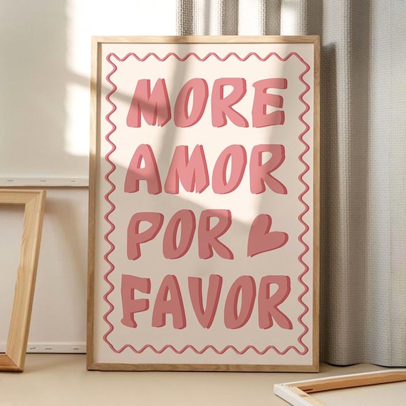 More Amor Por Favor Pink Retro Bubble Typography Love Quote Art Poster